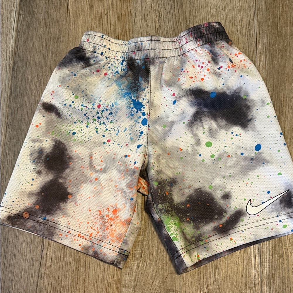 Nike Kids White Shorts with Multicolor Paint-Splatter